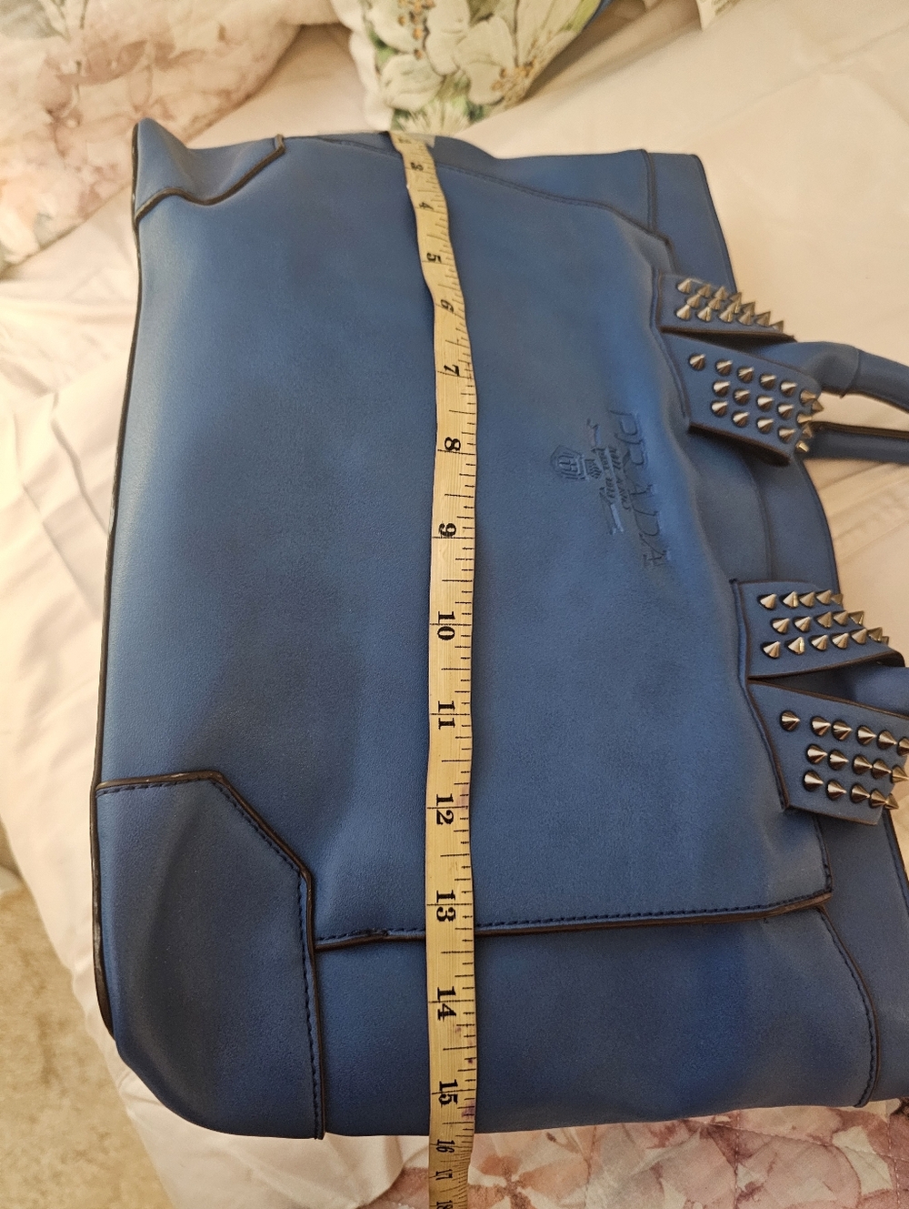 Prada Blue Studded Leather Tote - Picture 10 of 14